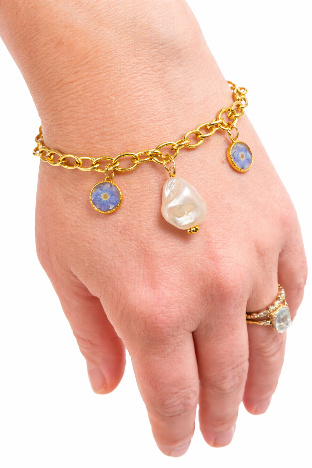 Forget-Me-Not & Pearl Charm Bracelet