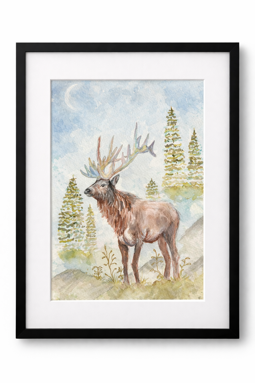 Elk in the Pines — Original Watercolor | Strength & Stillness