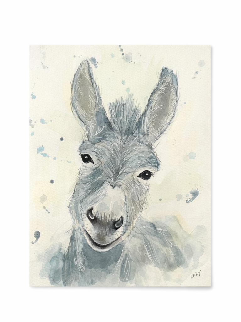 Original Watercolor Donkey Painting