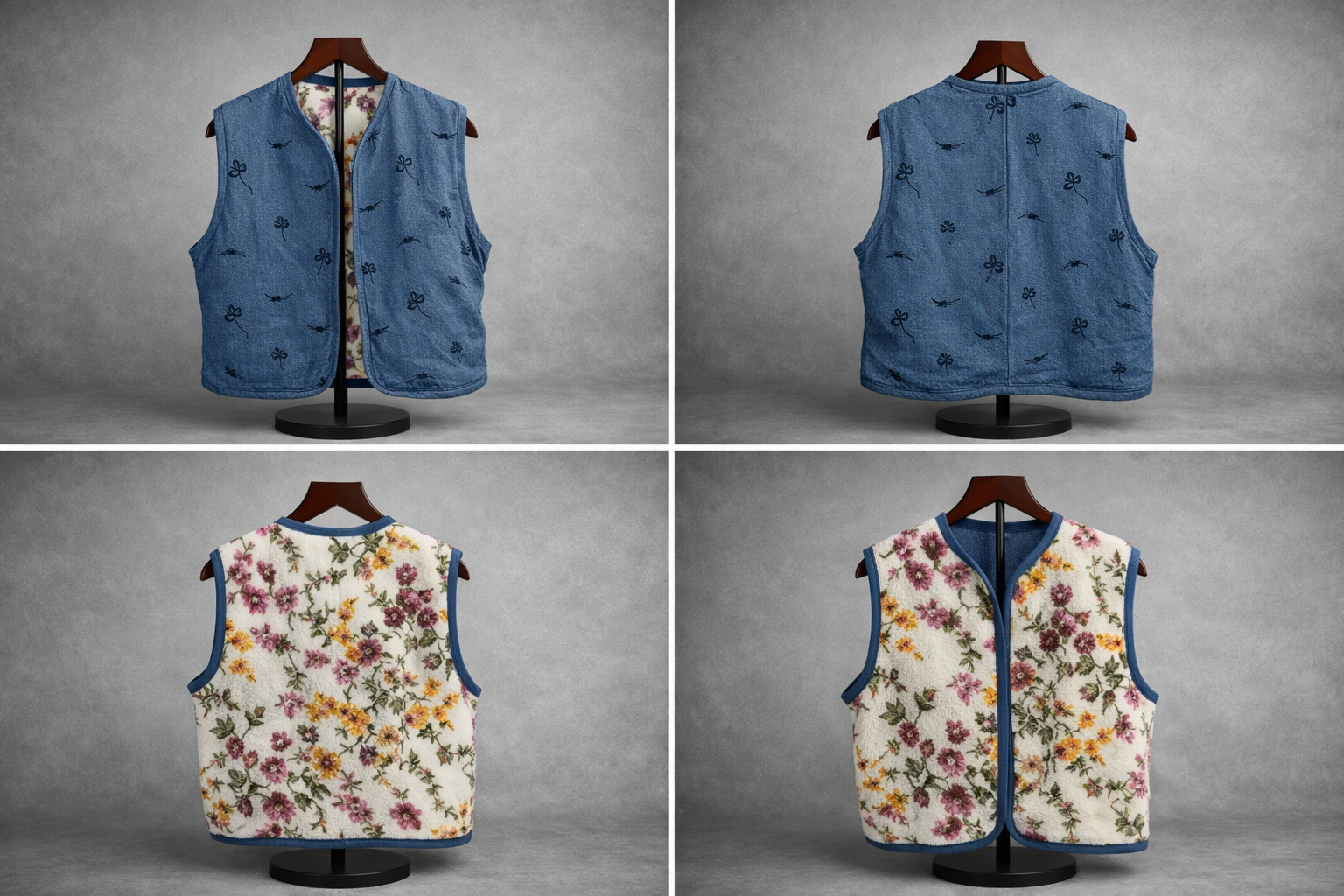 Reversible Handmade Denim & Floral Fleece Vest