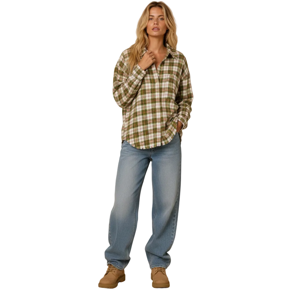 Frayed Hem Plaid Oversized Flanne